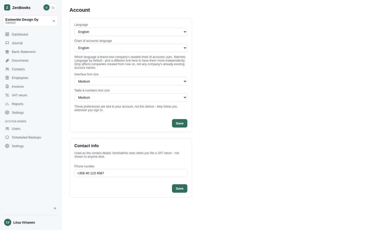ZenBooks Account page