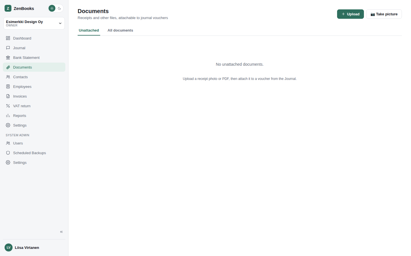 ZenBooks Documents page