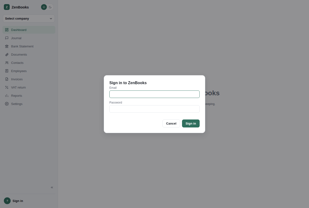ZenBooks ordinary sign-in form