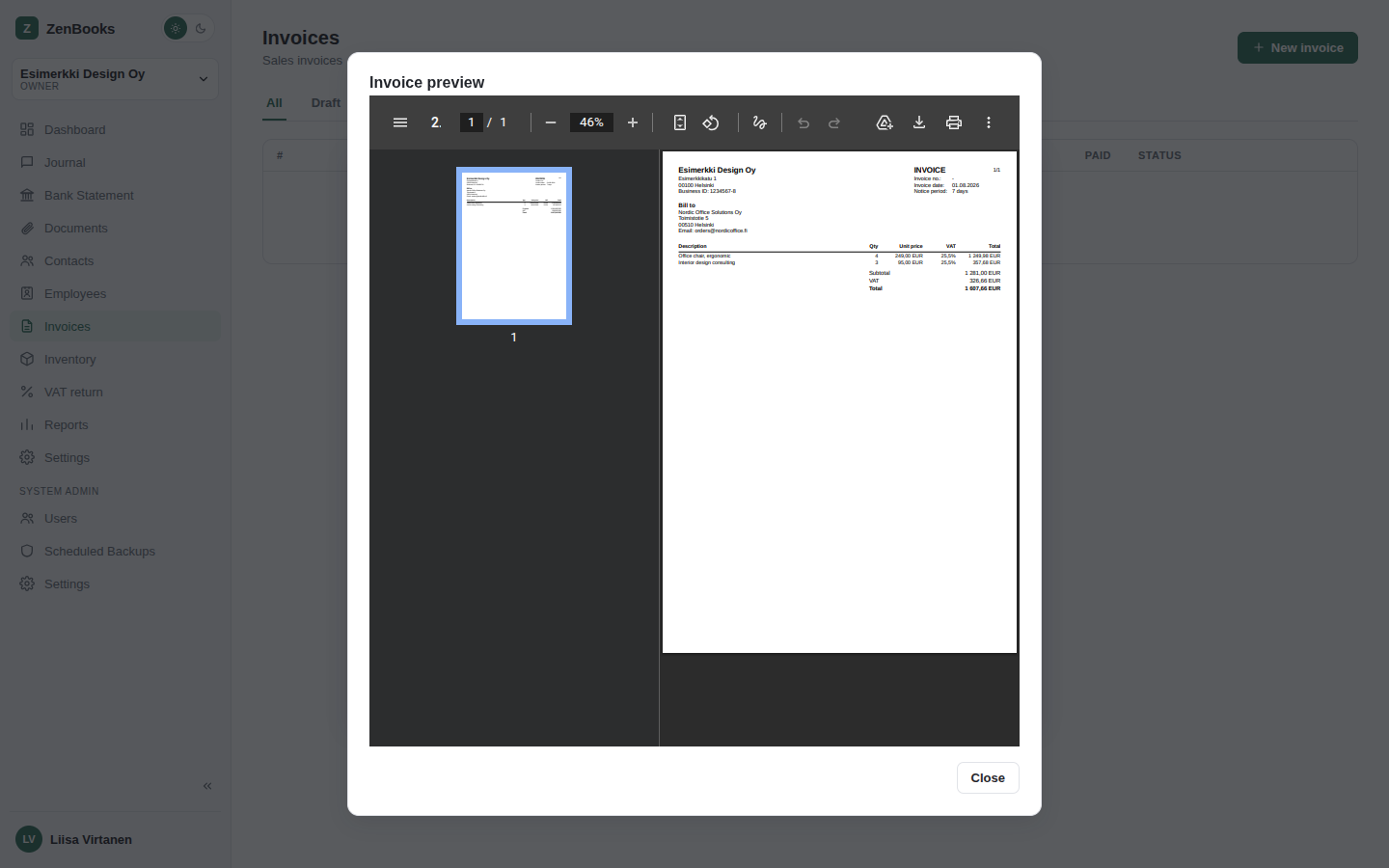 Invoice Preview modal