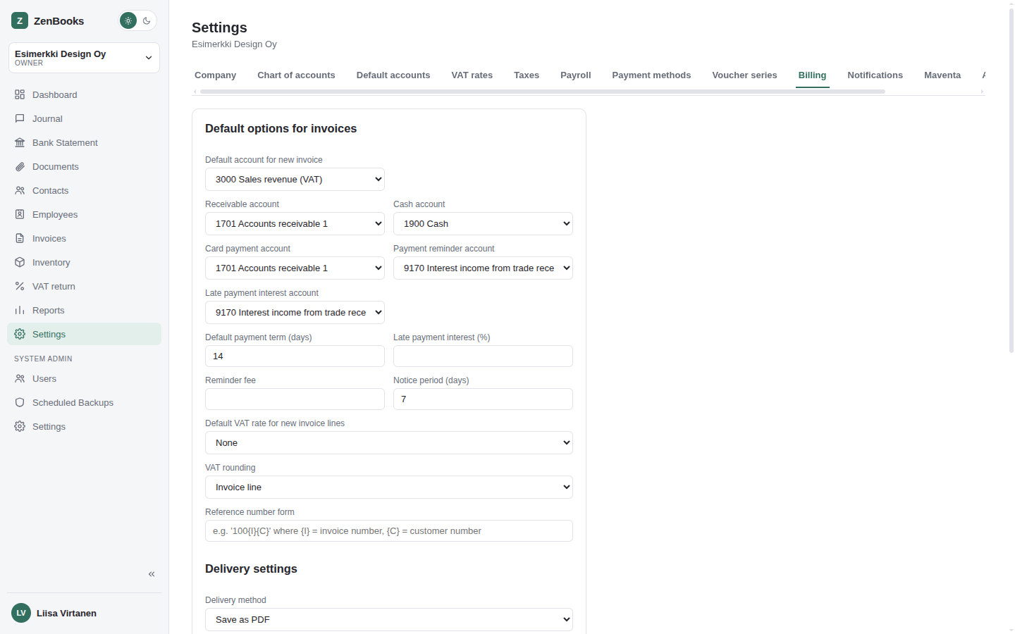 Settings - Billing tab