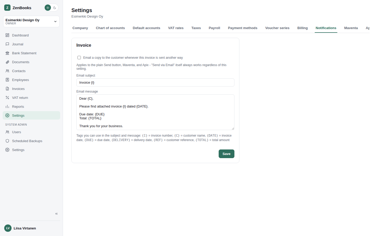 Settings - Notifications tab